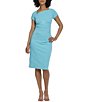 Color:Aqua - Image 1 - Stretch Asymmetrical Neck Short Sleeve Midi Sheath Dress