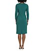 Color:Alpine Green - Image 2 - Stretch Boat Neck 3/4 Sleeve Pleated Knot Waist Detailed Sheath Dress