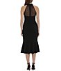 Color:Black - Image 2 - Stretch Crepe Illusion Halter Neckline Sleeveless Midi Dress