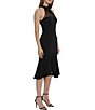 Color:Black - Image 3 - Stretch Crepe Illusion Halter Neckline Sleeveless Midi Dress