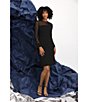 Color:Black - Image 5 - Stretch Crepe Illusion Jewel Neckline Long Sleeve Beaded Cuff Sheath Dress