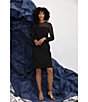 Color:Black - Image 6 - Stretch Crepe Illusion Jewel Neckline Long Sleeve Beaded Cuff Sheath Dress