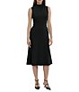 Color:Black - Image 1 - Stretch Crepe Mock Neckline Sleeveless Midi Dress