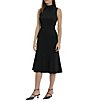 Color:Black - Image 3 - Stretch Crepe Mock Neckline Sleeveless Midi Dress