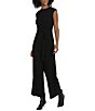 Color:Black - Image 3 - Stretch Pleated Knit Crepe Crew Neckline Sleeveless Jumpsuit