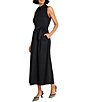 Color:Black - Image 3 - Stretch Poplin Collared Neck Sleeveless Midi Dress