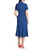 Color:Blue - Image 2 - Twist Mock Neck Short Sleeve Stretch Midi Dress