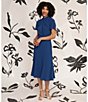 Color:Blue - Image 3 - Twist Mock Neck Short Sleeve Stretch Midi Dress