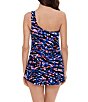 Color:Black/Multi - Image 2 - Burano Amal Abstract Animal Printed One Shoulder One Piece Side Tie Swim Dress