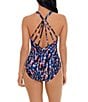 Color:Black/Multi - Image 2 - Burano Drew Abstract Animal Printed Plunge V-Neck Strappy Back One Piece Swimsuit