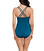 Color:Mariana - Image 2 - Cordon Bleu Celeste Solid Adjustable Front Shirred Surplice V-Neck Underwire One Piece Swimsuit
