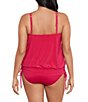 Color:Ruby Red - Image 2 - Plus Size Susan Solid Underwire Keyhole Highneck Blouson Side Tie One Piece Convertible Swim Dress