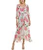 Color:Ivory - Image 1 - 3/4 Sleeve Sweetheart Neck Floral Chiffon Faux Wrap Maxi Dress