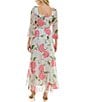 Color:Ivory - Image 2 - 3/4 Sleeve Sweetheart Neck Floral Chiffon Faux Wrap Maxi Dress