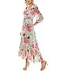 Color:Ivory - Image 3 - 3/4 Sleeve Sweetheart Neck Floral Chiffon Faux Wrap Maxi Dress