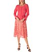 Color:Coral/Ivory - Image 1 - Long Sleeve Crew Neck Tie Waist Floral Pleated Skirt Midi Jacket Dress