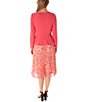 Color:Coral/Ivory - Image 2 - Long Sleeve Crew Neck Tie Waist Floral Pleated Skirt Midi Jacket Dress