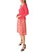 Color:Coral/Ivory - Image 3 - Long Sleeve Crew Neck Tie Waist Floral Pleated Skirt Midi Jacket Dress