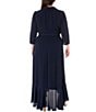 Color:Navy - Image 2 - Plus Size 3/4 Sleeve Collared V-Neck Ruffle Skirt Belted Faux Wrap Maxi Dress