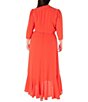 Color:Orange - Image 2 - Plus Size 3/4 Sleeve Collared V-Neck Ruffle Skirt Belted Faux Wrap Maxi Dress