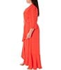 Color:Orange - Image 3 - Plus Size 3/4 Sleeve Collared V-Neck Ruffle Skirt Belted Faux Wrap Maxi Dress