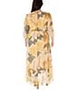 Color:Dandelion/Teal - Image 2 - Plus Size 3/4 Sleeve V-Neck Floral Chiffon Faux Wrap Maxi Dress