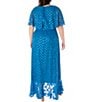 Color:Blue/Silver - Image 2 - Plus Size Foil Chiffon Short Capelet Sleeve Crew Neck Ruffle Skirt Maxi Dress