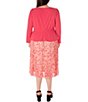 Color:Coral/Ivory - Image 2 - Plus Size Long Sleeve Crew Neck Tie Waist Floral Pleated Skirt Dress