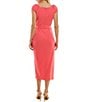 Color:Coral - Image 2 - Short Sleeve Sweetheart Neck Belted Midi Sheath Dress