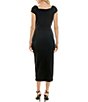 Color:Black - Image 2 - Short Sleeve Sweetheart Neck Belted Midi Sheath Dress