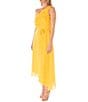 Color:Pineapple - Image 3 - Sleeveless One Shoulder Neck Ruffle Bodice Tie Waist Asymmetrical Hem Midi Dress