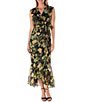 Color:Black Multi - Image 1 - Sleeveless V-Neck Ruffle Hem Tie Waist Floral Chiffon Maxi Dress