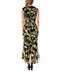 Color:Black Multi - Image 2 - Sleeveless V-Neck Ruffle Hem Tie Waist Floral Chiffon Maxi Dress