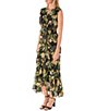 Color:Black Multi - Image 3 - Sleeveless V-Neck Ruffle Hem Tie Waist Floral Chiffon Maxi Dress