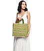 Color:Emerald - Image 2 - Callie Striped Straw Tote Bag