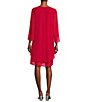 Color:Red - Image 2 - 3/4 Sleeve Chiffon Overlay Shift Dress