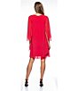 Color:Red - Image 5 - 3/4 Sleeve Chiffon Overlay Shift Dress