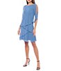 Color:Light Blue - Image 1 - 3/4 Split Sleeve Crew Neck Tiered Skirt Chiffon Sheath Dress