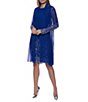 Color:Cobalt - Image 1 - Beaded Long Sleeve Round Neck Matte Jersey 2-Piece Jacket Dress