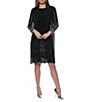 Color:Black - Image 1 - Beaded Long Sleeve Round Neck Matte Jersey 2-Piece Jacket Dress
