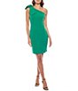 Color:Green - Image 1 - Asymmetric Neck One Bow Shoulder Sleeveless Stretch Crepe Sheath Dress