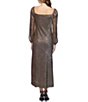 Color:Bronze - Image 2 - Pleated Metallic Knit Cowl Neck Long Sleeve Dress