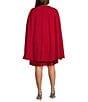 Color:Red - Image 2 - Plus Size Embellished Capelet Long Sleeve Boat Neck Scuba Crepe Sheath Dress