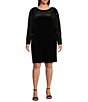 Color:Black - Image 1 - Plus Size Scoop Neck Long Sequin Sleeve Velvet Flare Dress