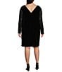 Color:Black - Image 2 - Plus Size Scoop Neck Long Sequin Sleeve Velvet Flare Dress