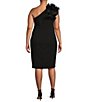 Color:Black - Image 2 - Plus Size Ruffle One Shoulder Sleeveless Scuba Crepe Sheath Dress