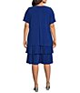 Color:Royal - Image 2 - Plus Size Short Split Sleeve Keyhole Round Neck Tiered Skirt Dress
