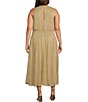 Color:Gold - Image 2 - Plus Size Sleeveless Crew Neck Smocked Waist Pleated Metallic Knit Midi A-Line Dress