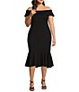 Color:Black - Image 1 - Plus Size Sleeveless Off-The-Shoulder Flounce Hem Crepe Midi Fit and Flare Dress