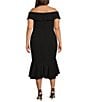Color:Black - Image 2 - Plus Size Sleeveless Off-The-Shoulder Flounce Hem Crepe Midi Fit and Flare Dress